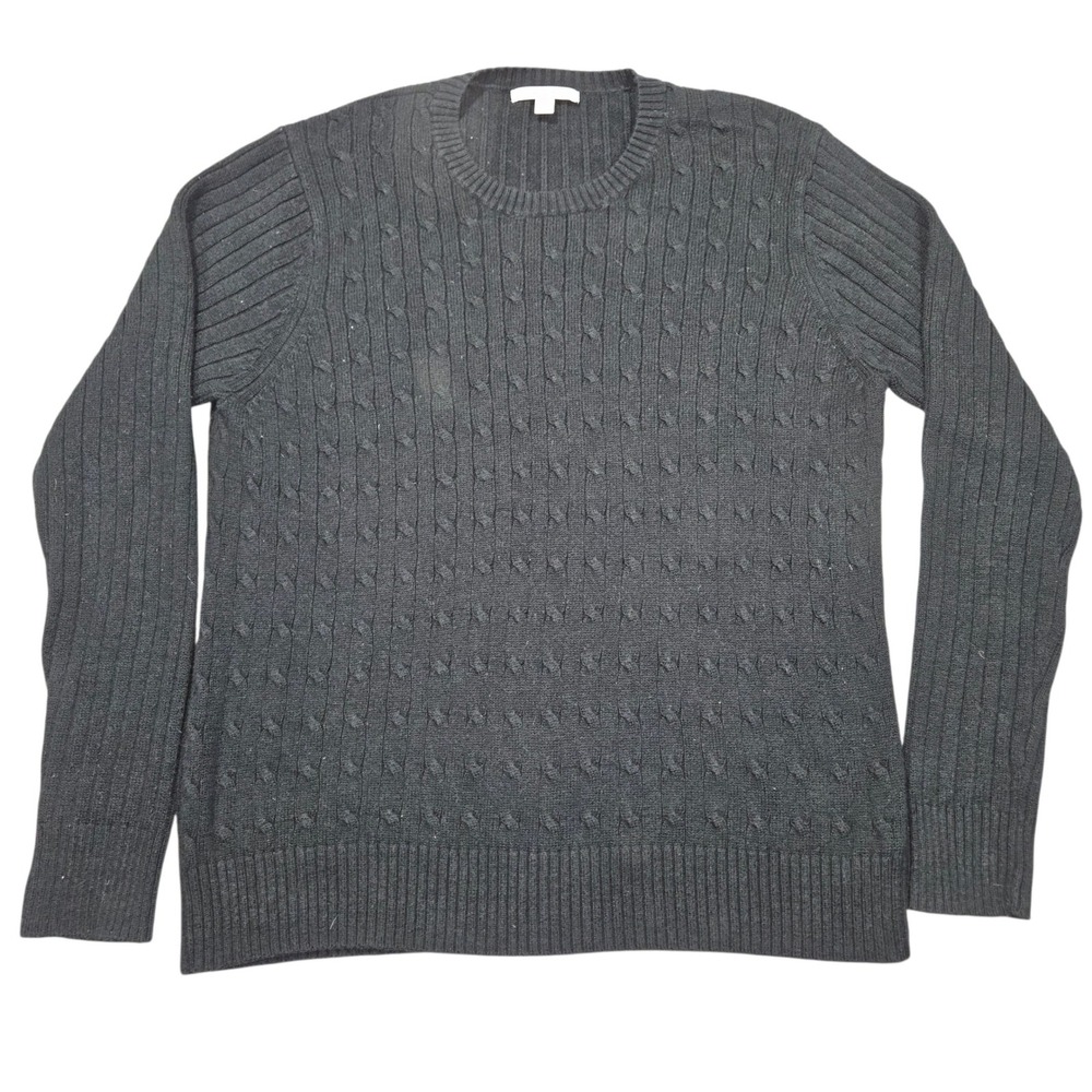 Merona Cable Knit Crewneck Sweater Lambswool Blend Dark Gray Sz L